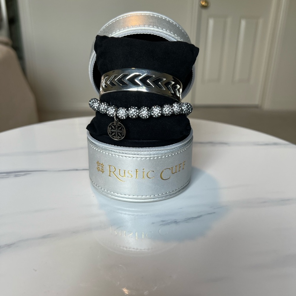 Rustic Cuff Silver Chevron Bracelet Duo